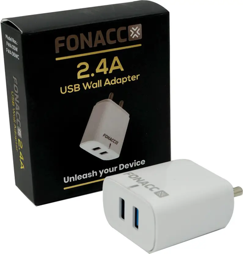 FONACC 2.4A Two USB Ports Mobile Wall Charger with 2.4A Micro Cable Free (White)
