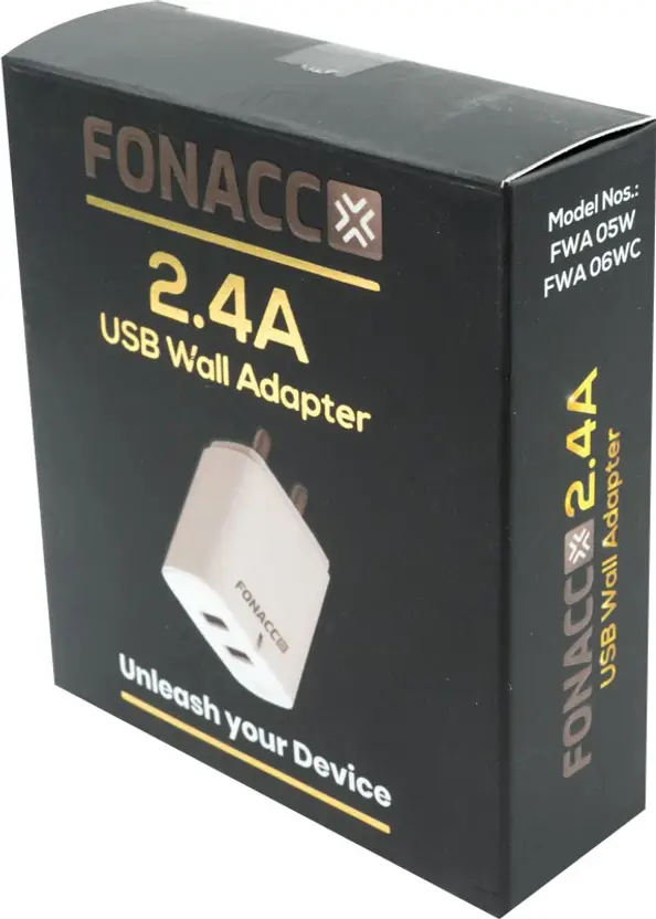 FONACC 2.4A Two USB Ports Mobile Wall Charger with 2.4A Micro Cable Free (White)